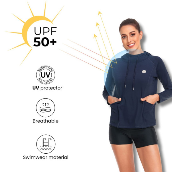 Ciemnoniebieska damska bluza z efektem chłodzenia i ochroną UPF50 RELLECIGA