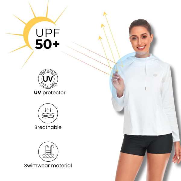 Biała damska bluza z efektem chłodzenia i ochroną UPF50 RELLECIGA