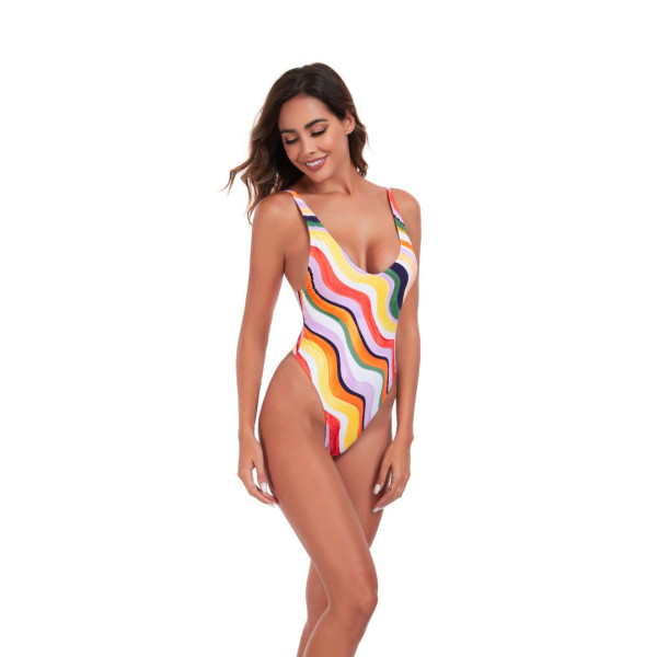 Jednoczęściowy strój kąpielowy stringi colorful waves RELLECIGA Baywatch